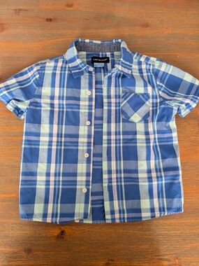 Andy & Evan Navy and Light Blue Plaid Short-Sleeve Button-Down Shirt